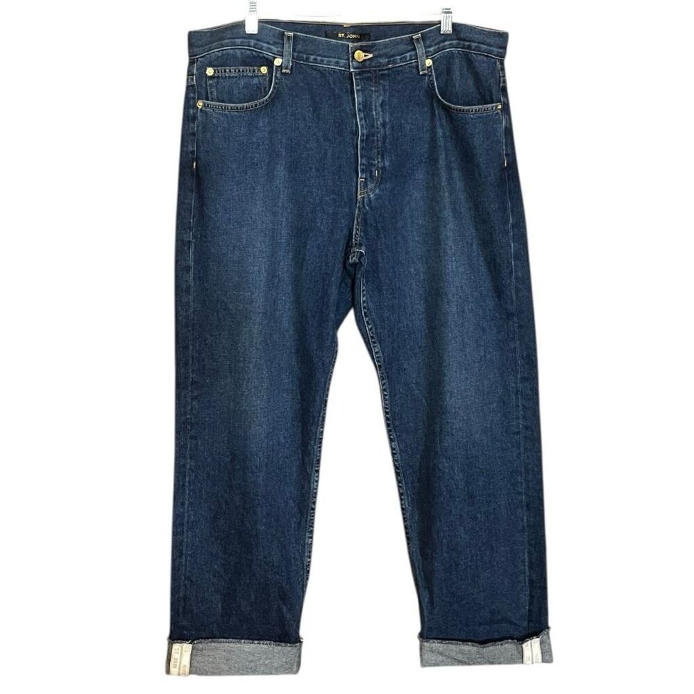 St.‎ John Dark Indigo Straight Leg Selevadge Jeans K84AC80 Gold Hardware 14 NWT